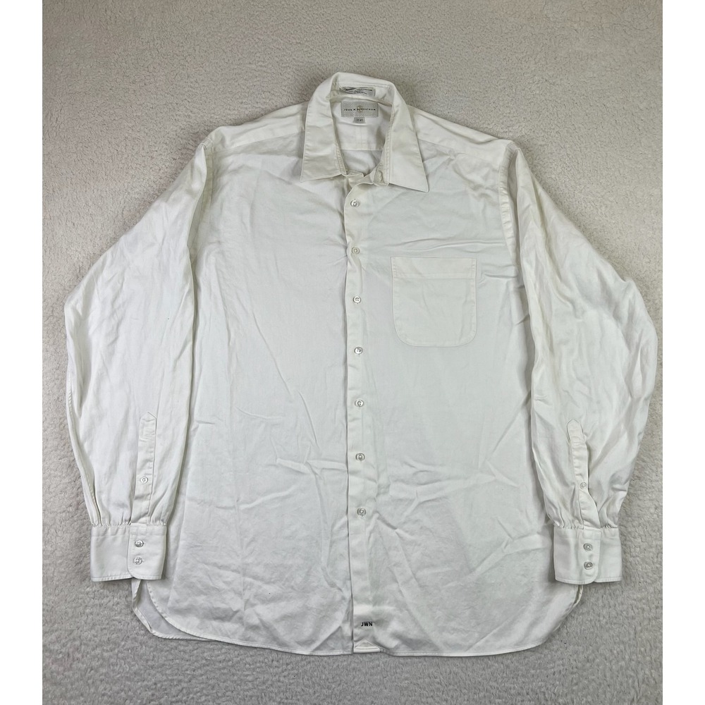 John W Nordstrom Shirt Mens 17-37 White Piqué Cotton Button Up Long Sleeve Dress